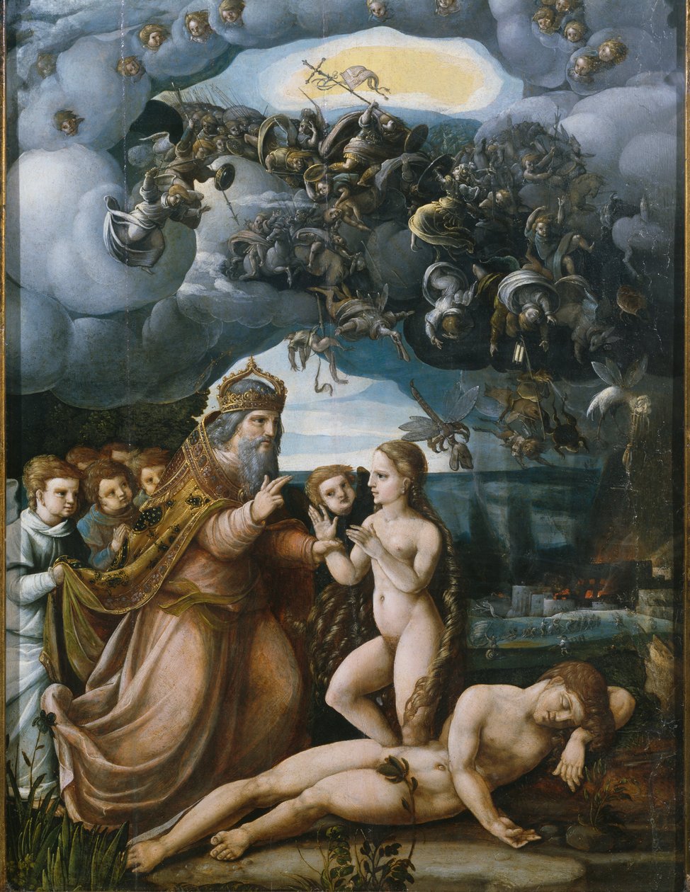 Triptychon der Schöpfung, Erschaffung Evas, zentrales Panel von German School
