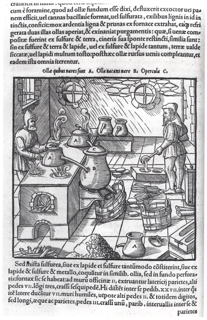 Verwendung von Schwefel, aus De Re Metallica von Georg Bauer (1494-1566), bekannt als Agricola von German School