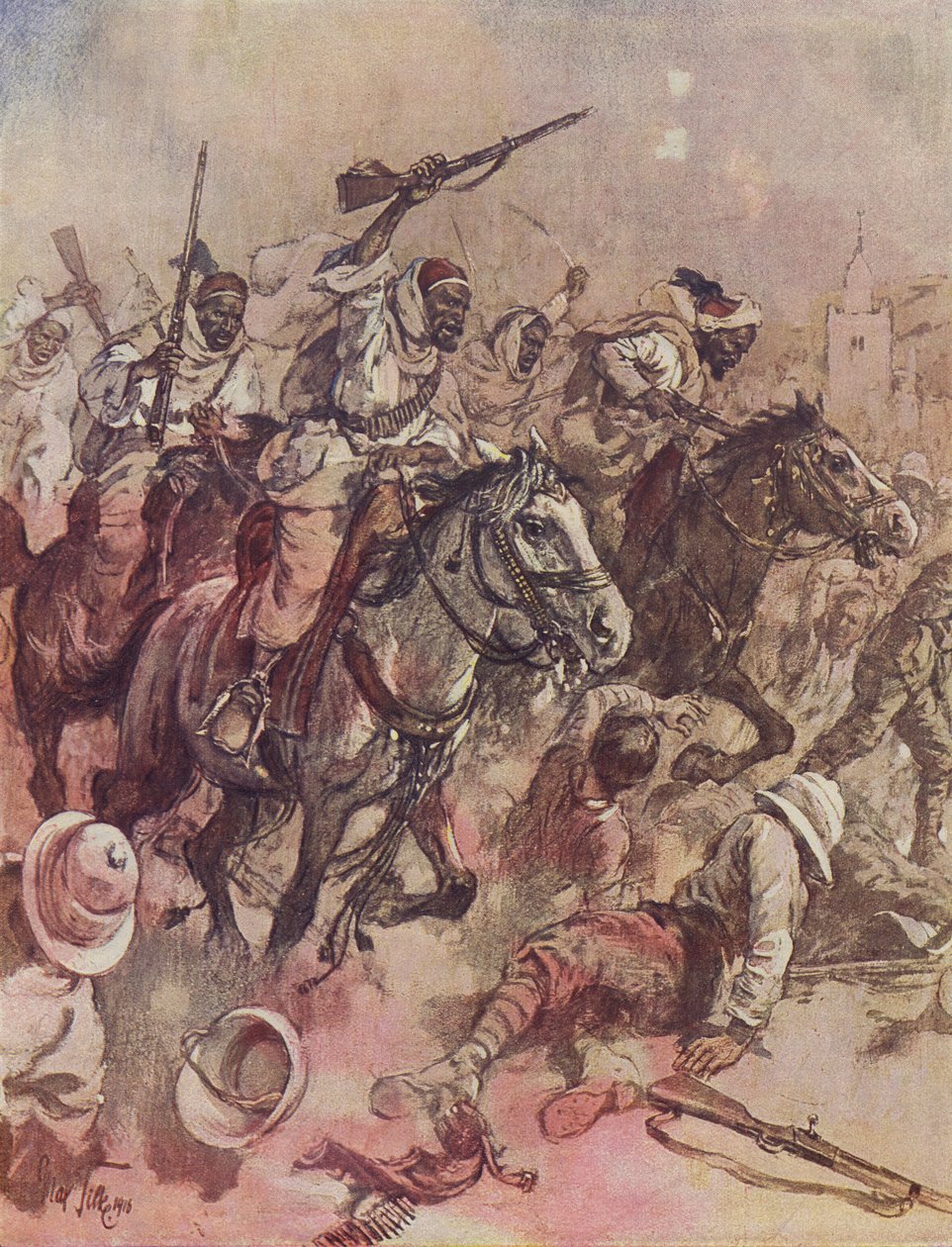 Krieger des Scheichs von Senussi vertreiben die Briten aus Matruh, östlich von Sollum, Ägypten von German School