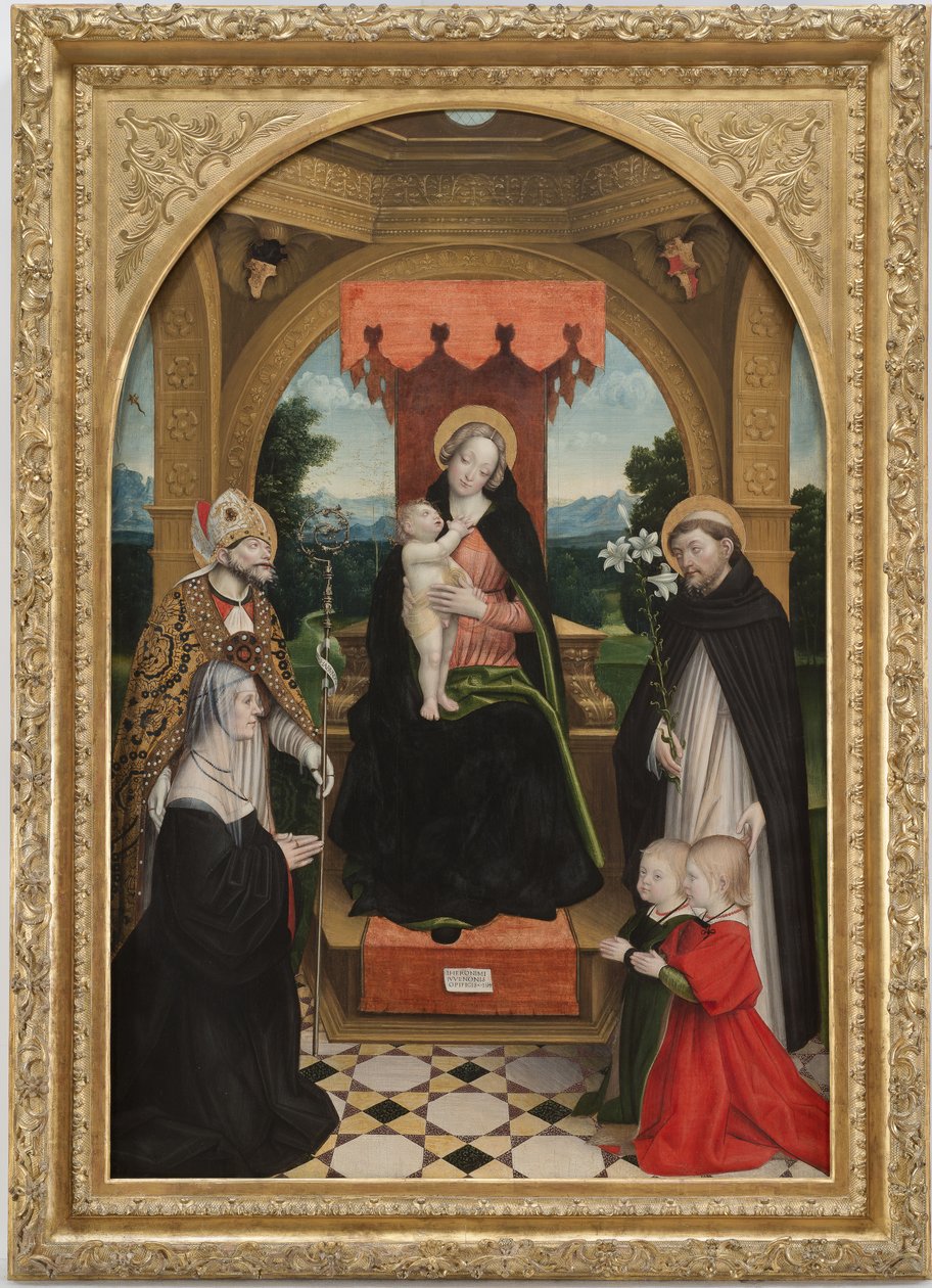 Madonna auf dem Thron mit dem Kind zwischen den Heiligen Abbondio und Dominikus, der Auftraggeberin Ludovica Buronzo und ihren Söhnen Peter und Jerome von Gerolamo Giovenone