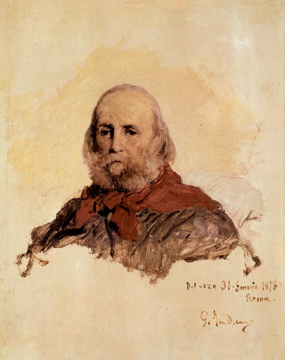 Italienische Einheit: Porträt von Giuseppe Garibaldi (1807-1882), italienischer Patriot. Werk von Gerolamo (Girolamo) Induno (1825-1890) von Gerolamo Induno