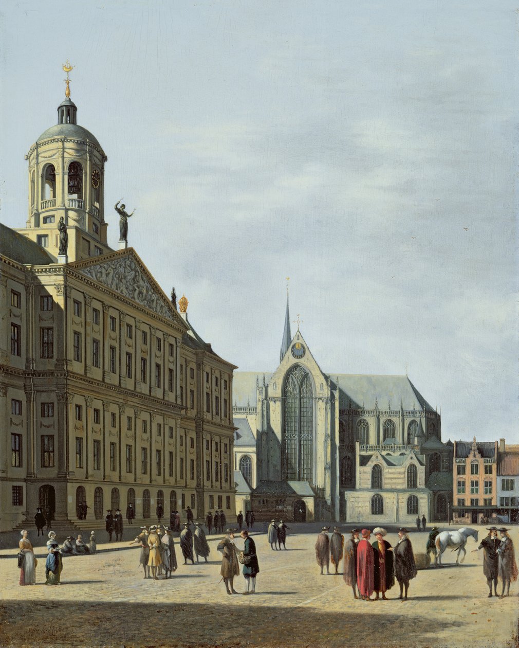 Ansicht in Amsterdam, mit der Fassade des Stadhuis und der Nieuwe Kerk von Gerrit Adriaensz Berckheyde