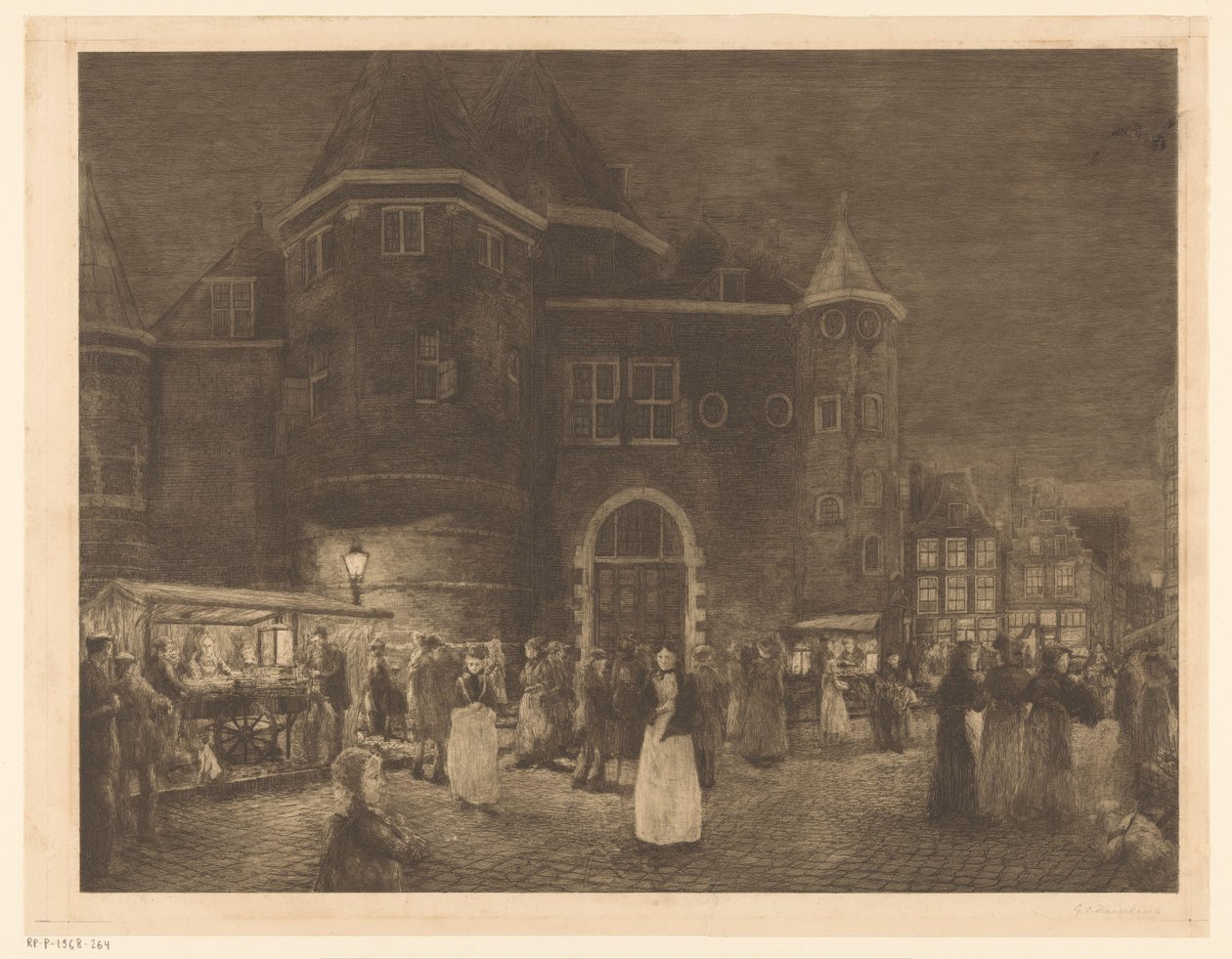 Markt bei der Waage auf dem Nieuwmarkt in Amsterdam bei Abend von Gerrit Haverkamp (signed by artist)
