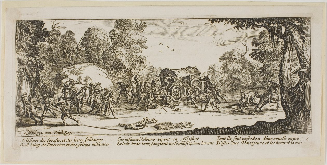 Angriff auf eine Kutsche, Platte acht aus Die großen Leiden des Krieges von Gerrit Lucasz van Schagen