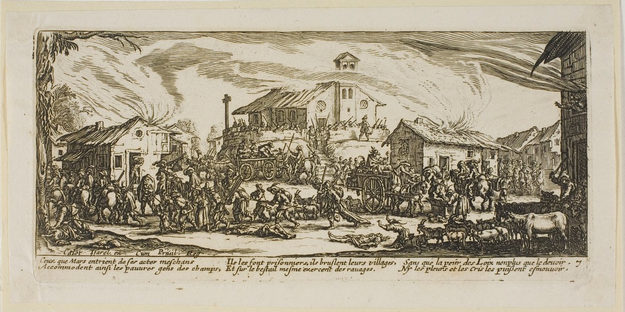Plünderung und Brand eines Dorfes, Platte sieben aus Die großen Leiden des Krieges von Gerrit Lucasz van Schagen