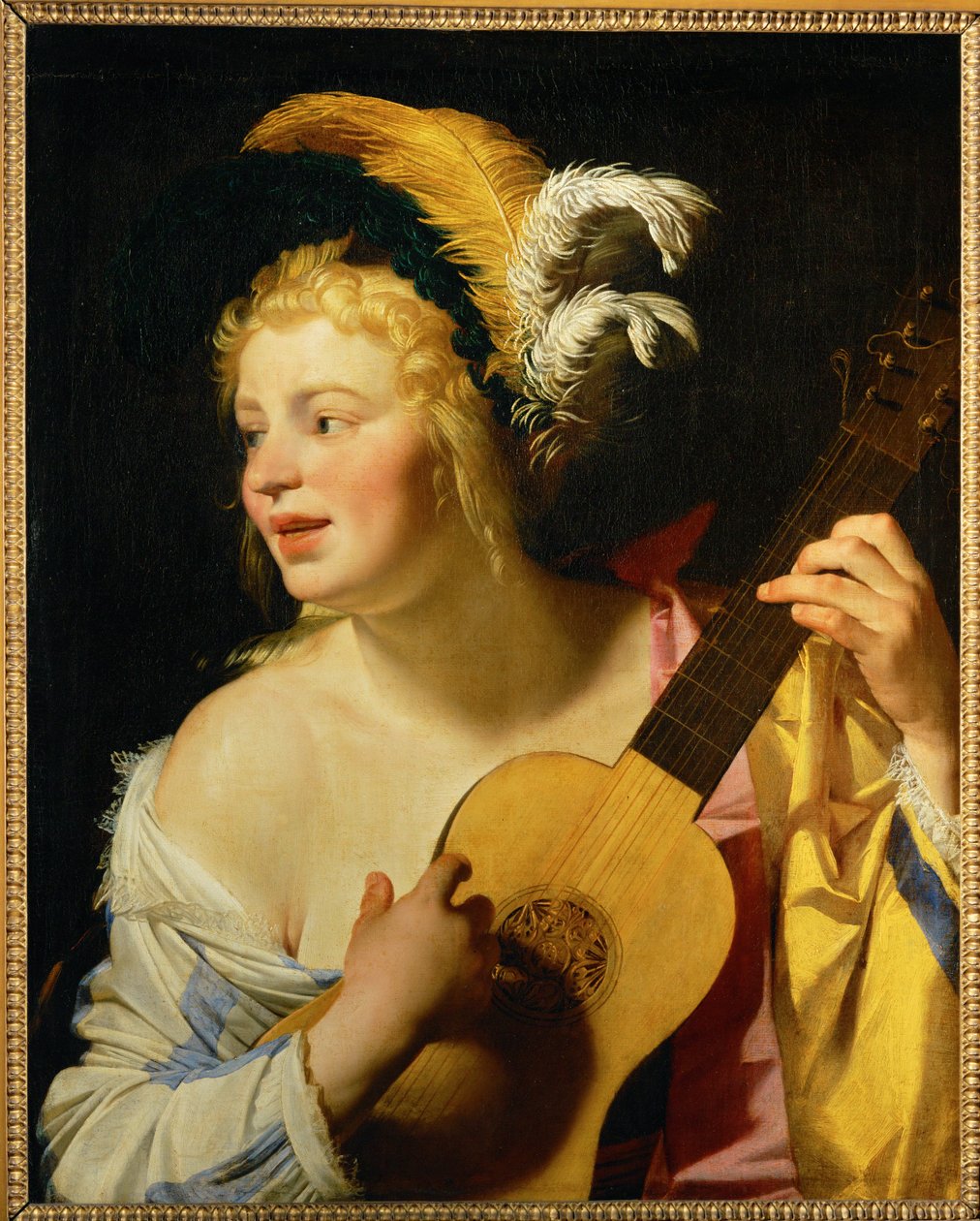 Femme jouant de la guitare von Gerrit van Honthorst