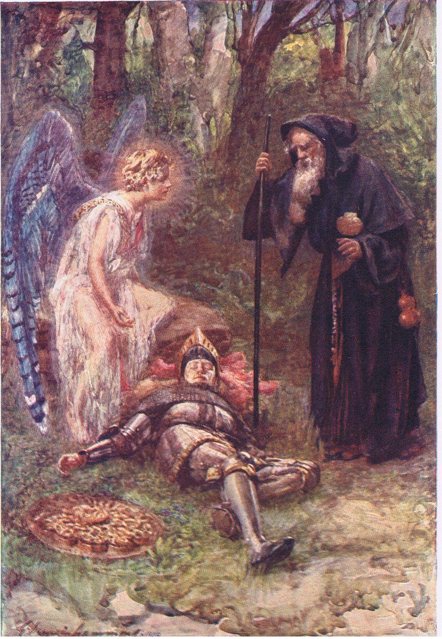 "Sieh dieses schwere Bild, du ehrwürdiger Greis", Geschichten aus der Feenkönigin von Gertrude E. Demain (after) Hammond