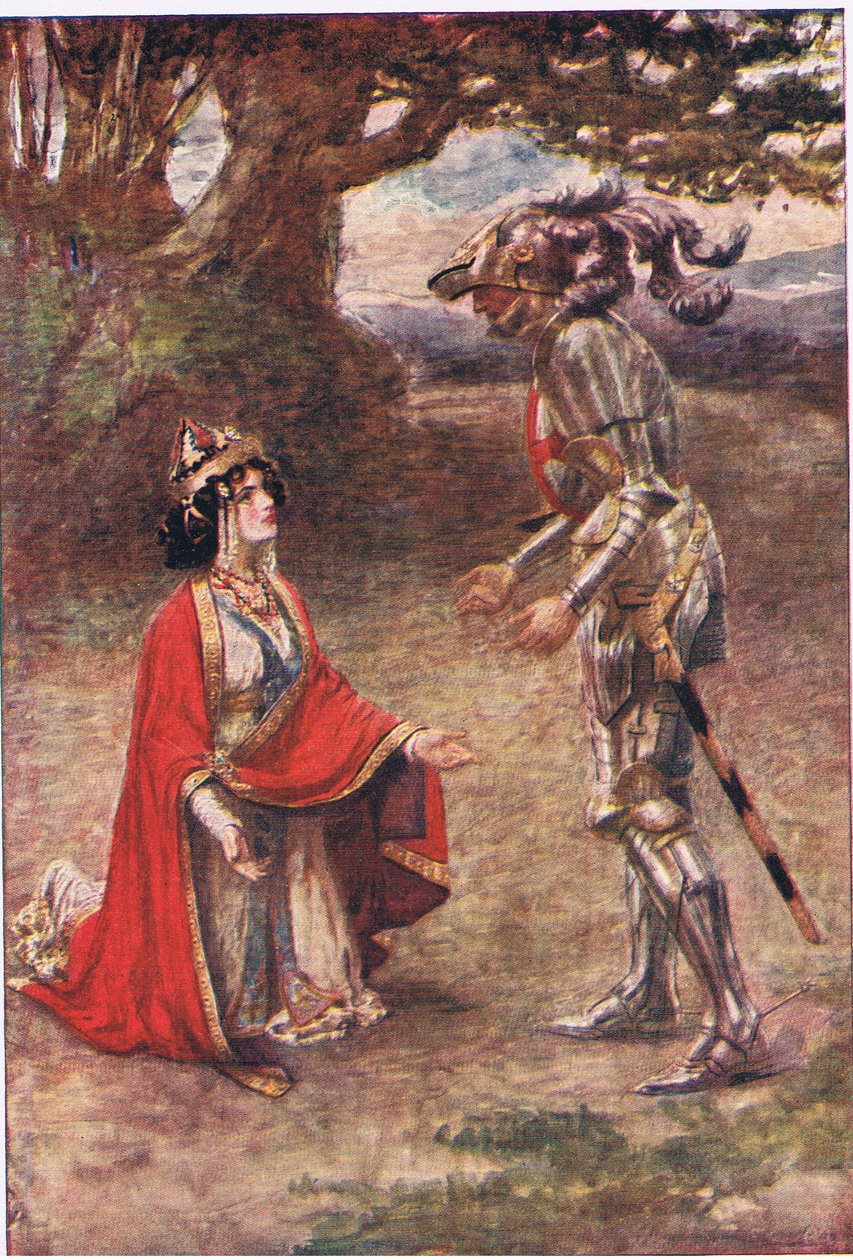 Der Rote Kreuzritter war völlig überwältigt, Geschichten aus der Faerie Queen, veröffentlicht von George Harrap and Company von Gertrude E. Demain (after) Hammond