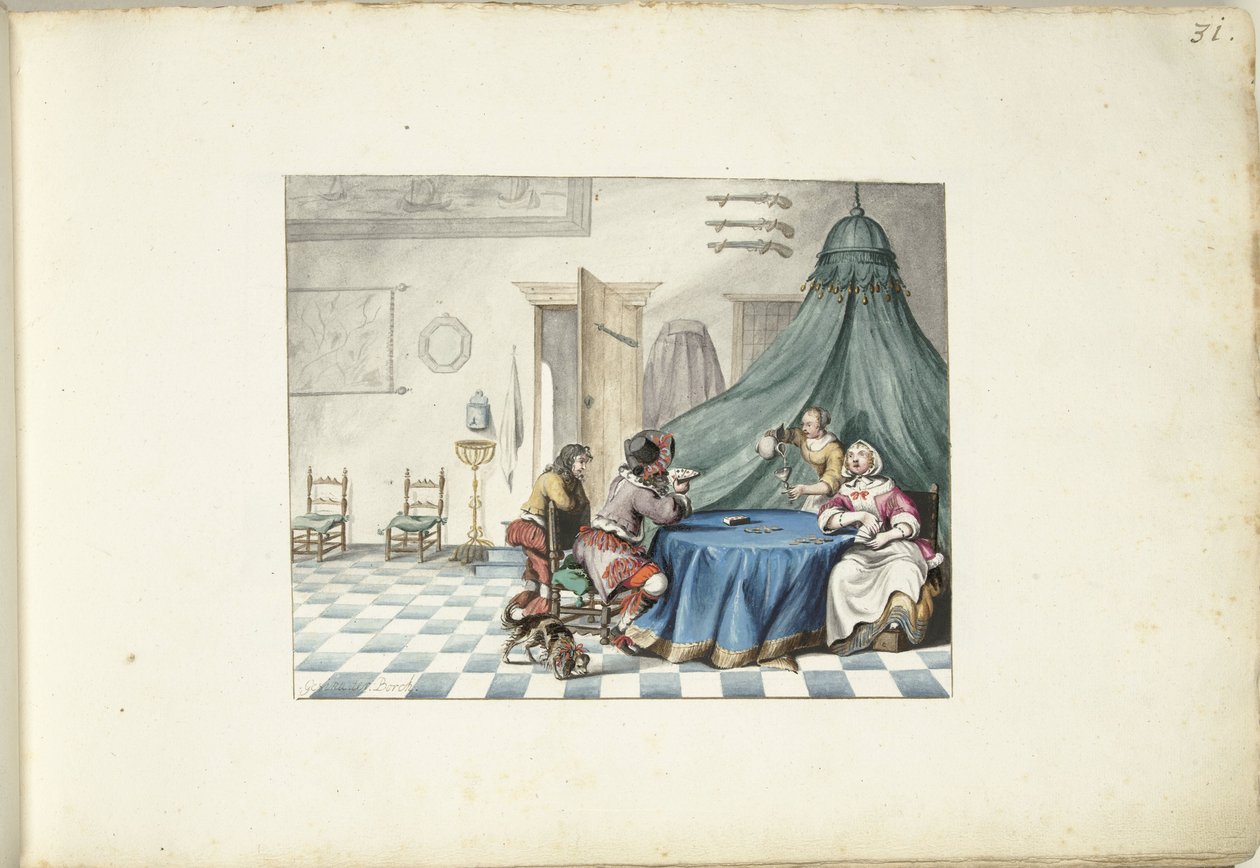 Kartenspieler in einem Interieur von Gesina ter Borch (signed by artist)