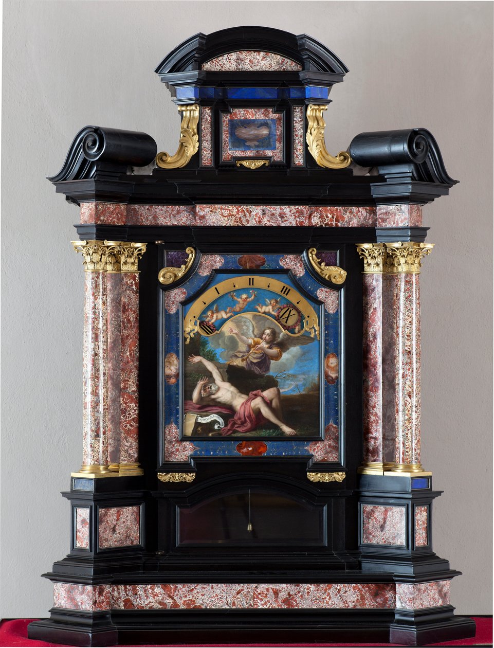Uhr mit Darstellung des hl. Hieronymus, der die Trompete des Jüngsten Gerichts hört. Struktur und Mechanismus von Giuseppe Campani - 17. Jahrhundert. Dim 128x100x44 cm Genua Musei di Strada Nuova von Giacinto Brandi