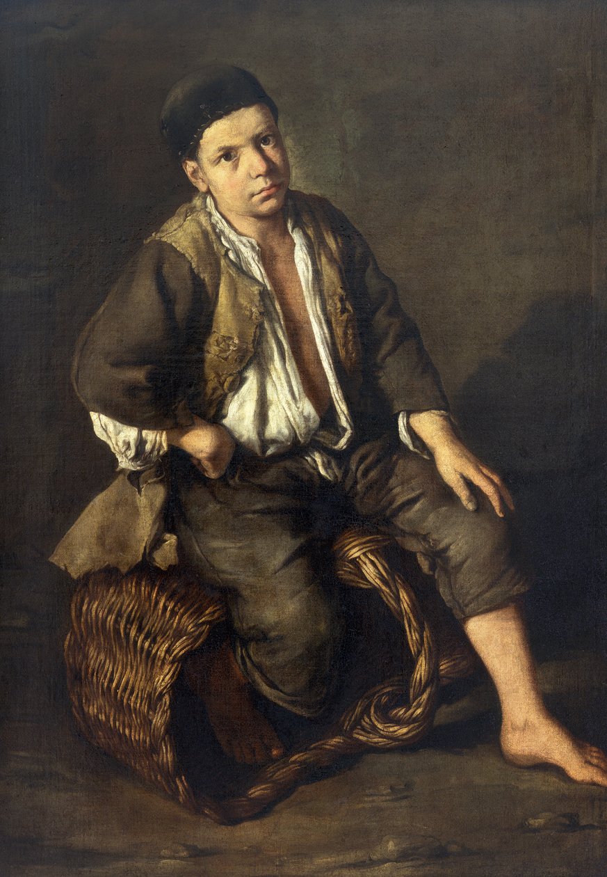 Laufbursche, der auf einem Korb sitzt von Giacomo Ceruti