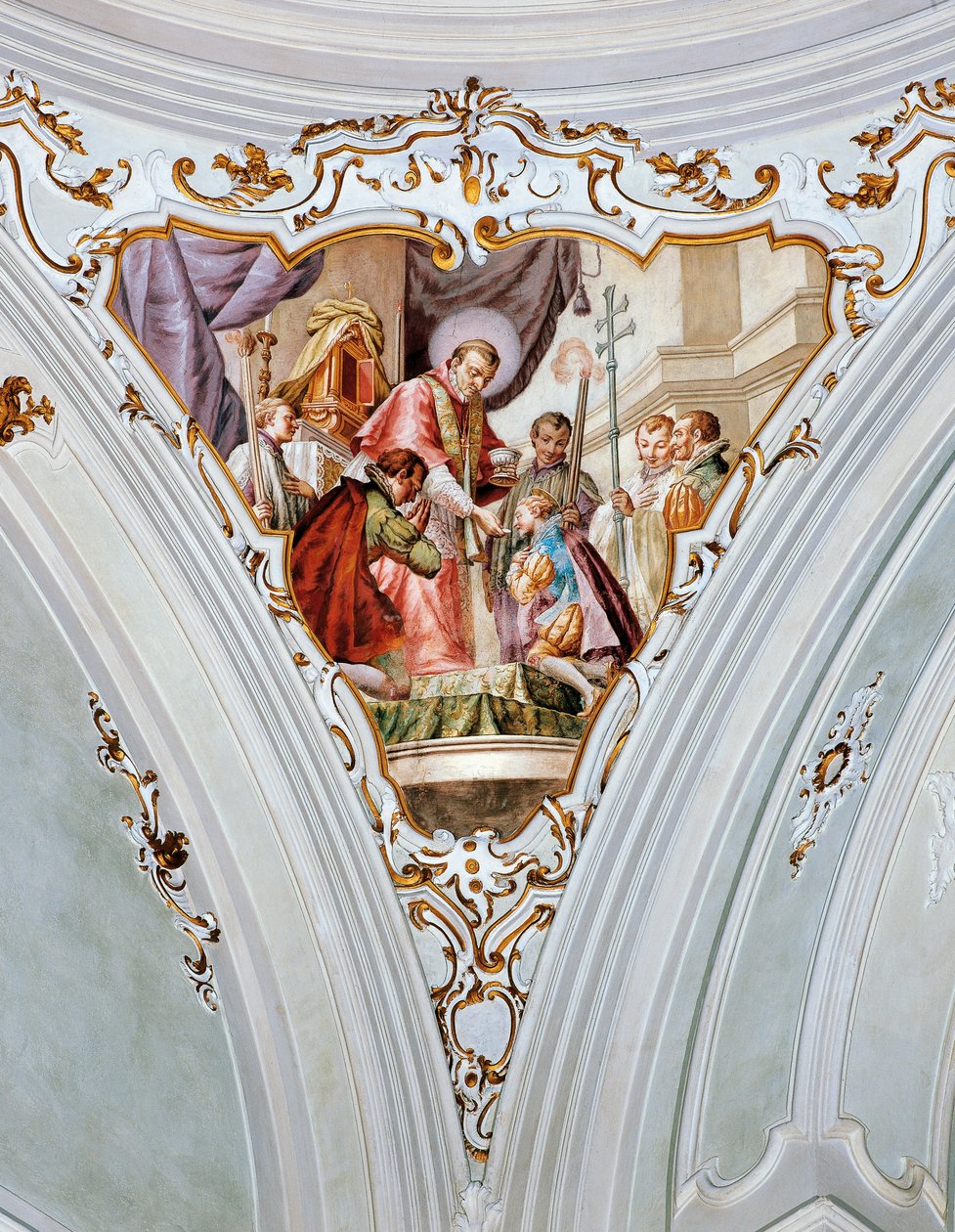 Der heilige Aloisius Gonzaga empfängt seine erste Kommunion von Karl Borromäus von Giacomo Ceruti