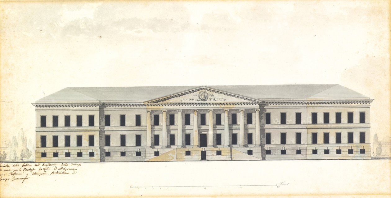 Erhebung der Fassade der Akademie der Wissenschaften in St. Petersburg von Giacomo Antonio Domenico Quarenghi