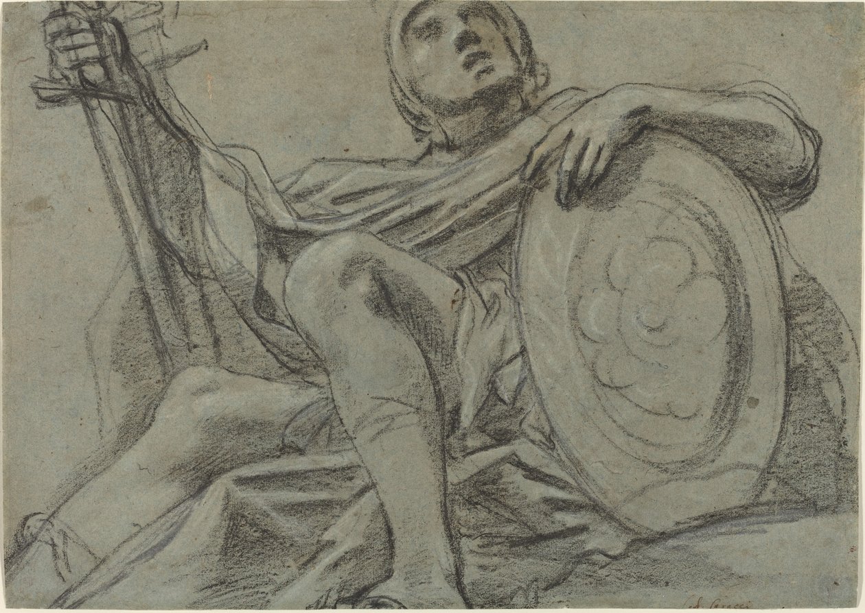 Sitzender Krieger mit Schwert und Schild [recto] von Giacomo Cavedone