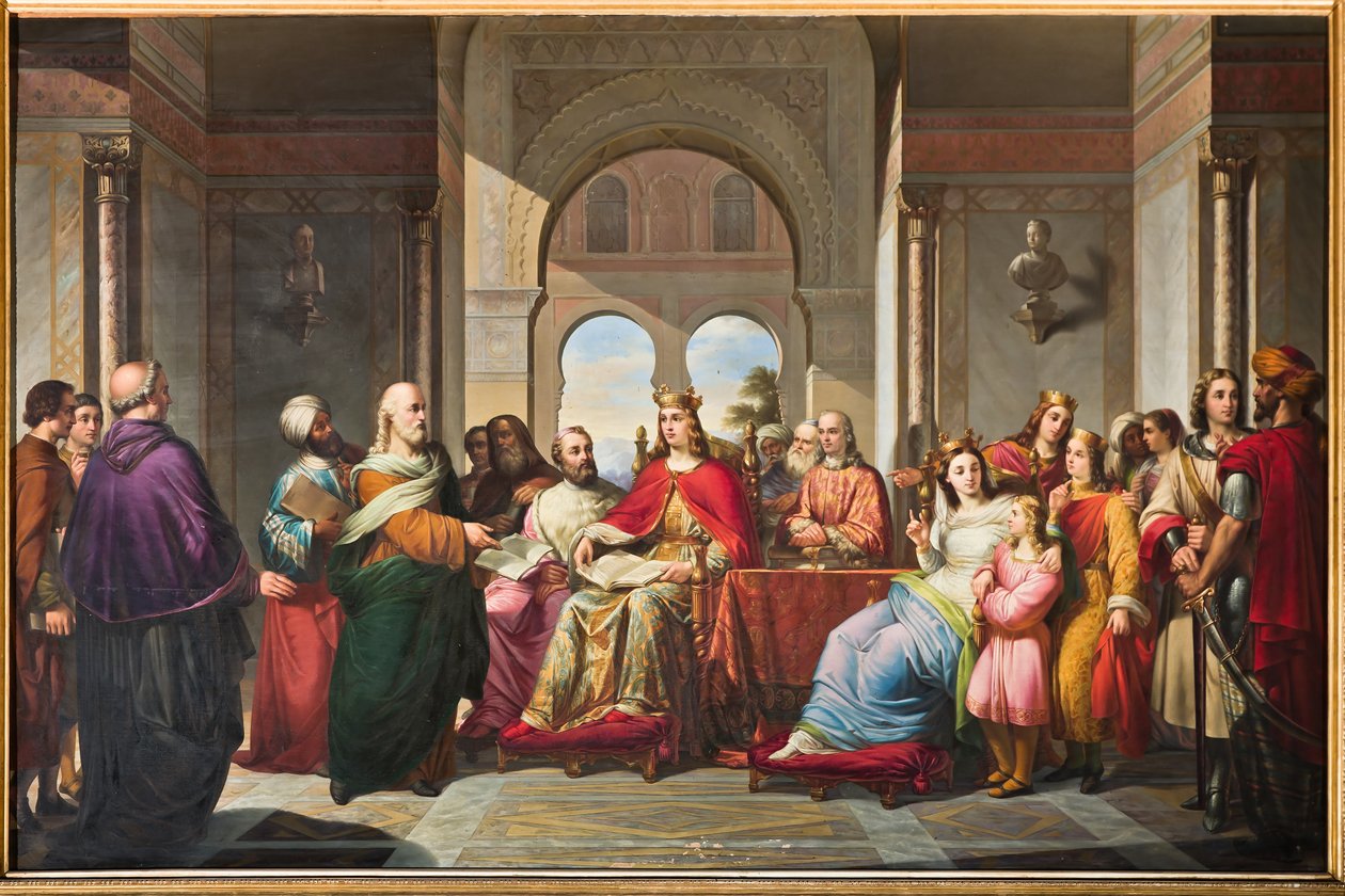 Friedrich II. erhält ein Buch von Aristoteles von Michael Scot von Giacomo Conti