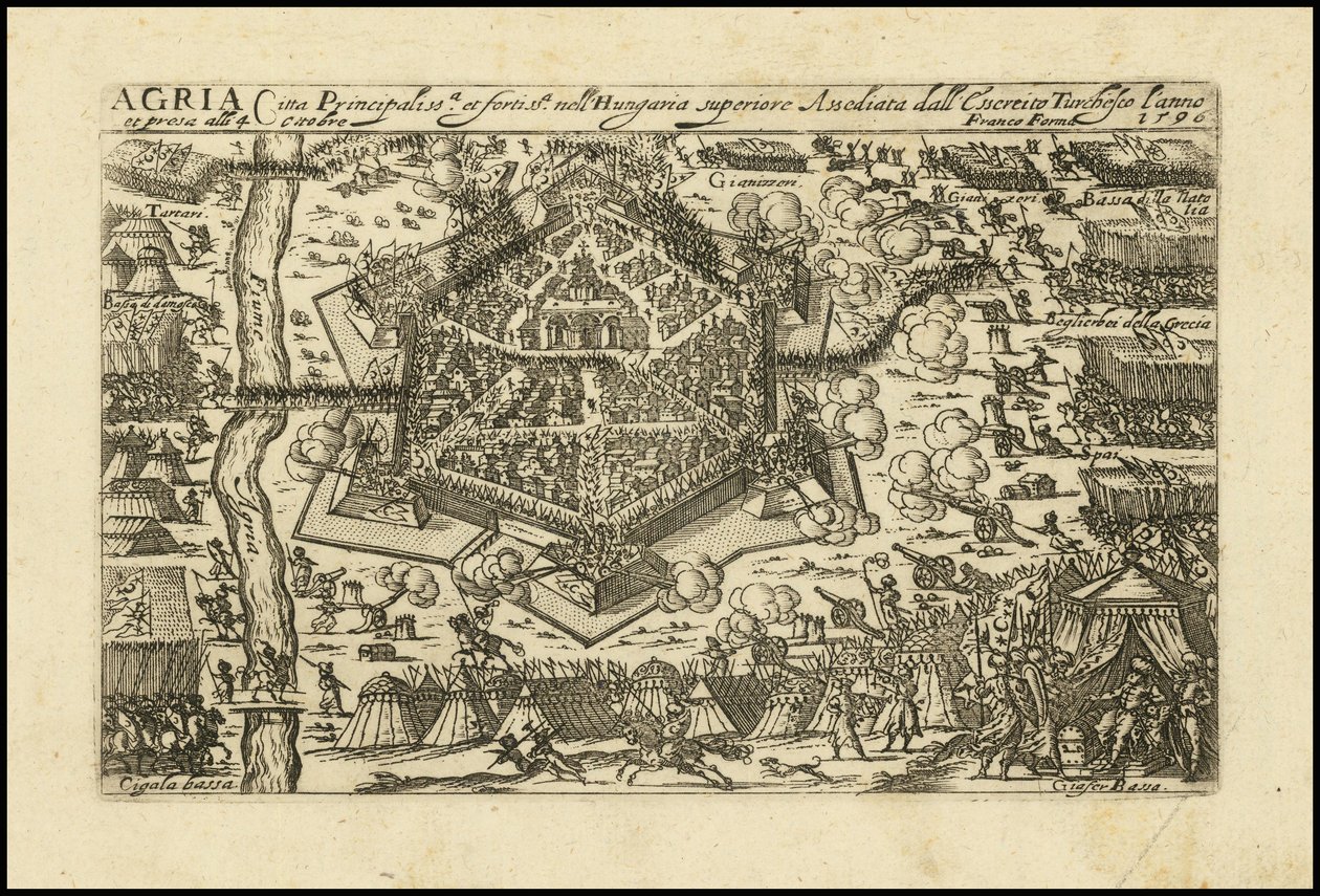 Agria - Haupt- und Festungsstadt im oberen Ungarn, belagert von der türkischen Armee im Jahr 1596 von Giacomo Franco
