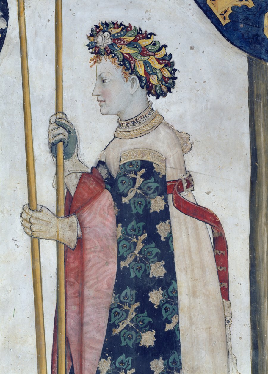 Die neun Helden und die neun würdigen Frauen, Detail von Semiramis, 1418-30 von Giacomo Jaquerio