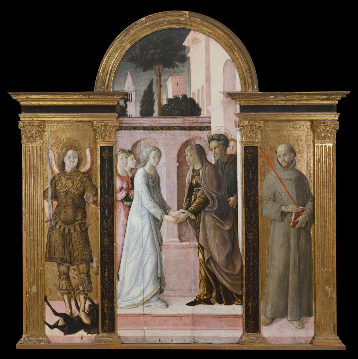Triptychon: Die Heimsuchung, zwischen St. Michael und St. Franziskus von Giacomo Pacchiarotti
