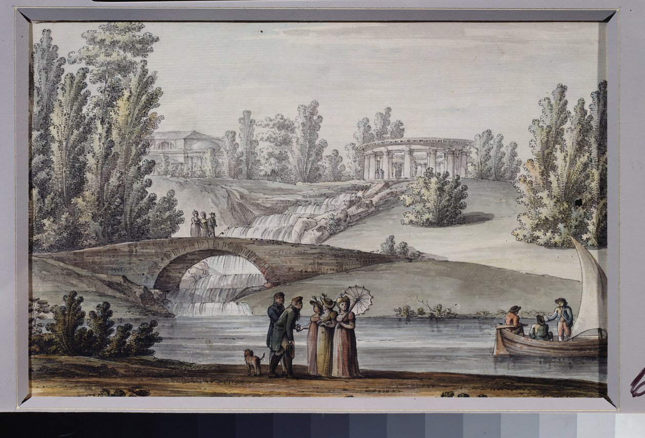 Der Tempel des Apollon und der Wasserfall im Park von Pawlowsk von Giacomo Quarenghi