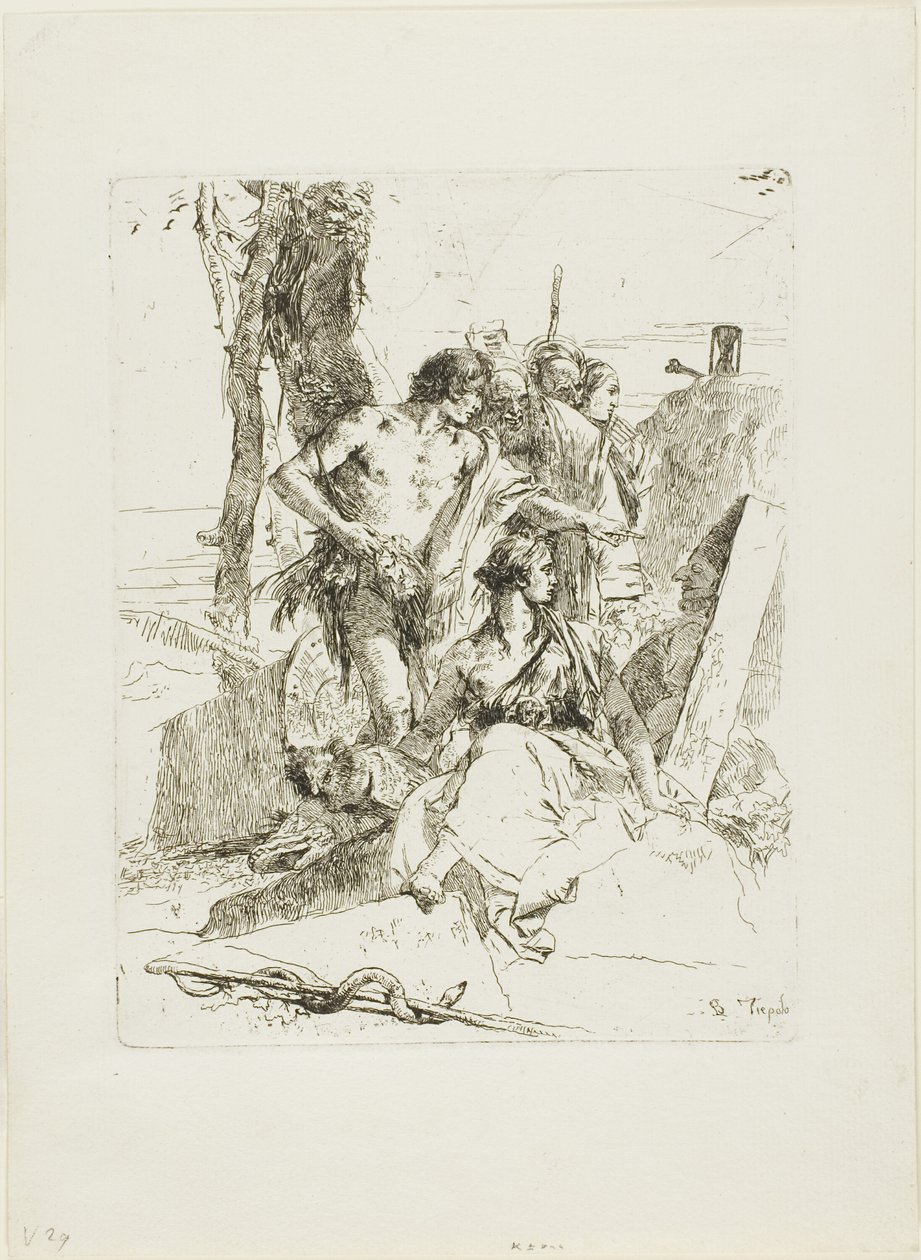 Die Entdeckung des Grabes von Punchinello, aus Scherzi von Giambattista Tiepolo