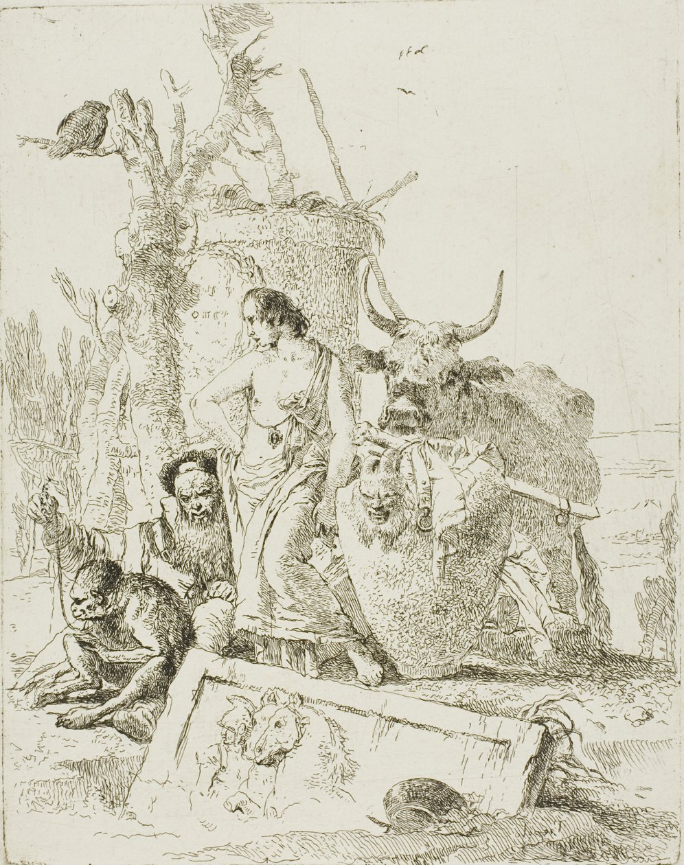 Junge Hirten und alter Mann mit einem Affen, aus Scherzi von Giambattista Tiepolo