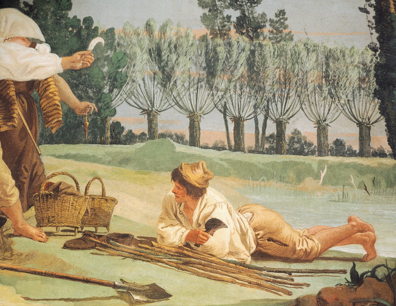Bauern beim Ausruhen, von Giandomenico Tiepolo (1727-1804), Fresko (Detail), Villa Valmarana ai Nani, Vicenza von Giandomenico (1727 1804) Tiepolo