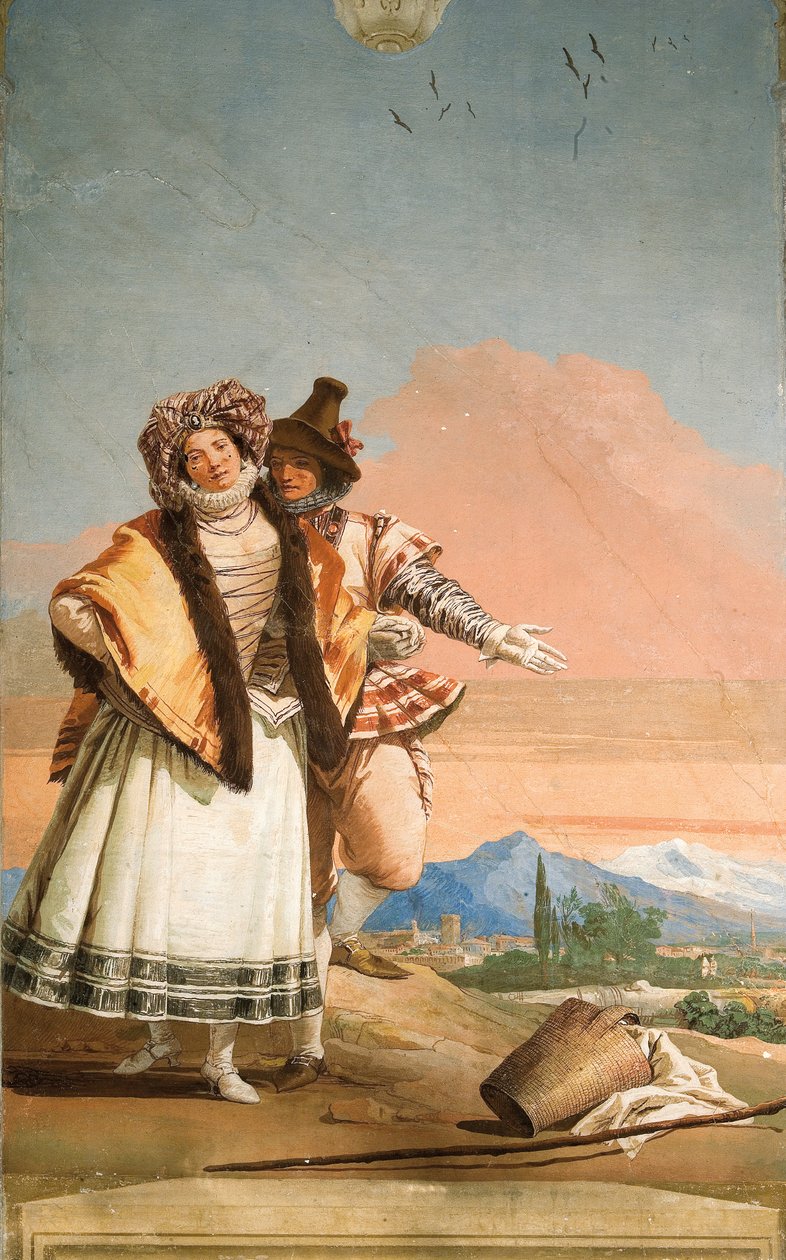 (Detail) Die Liebeserklärung, aus dem Raum des gotischen Pavillons, in der Foresteria, 1757 von Giovanni Domenico Tiepolo