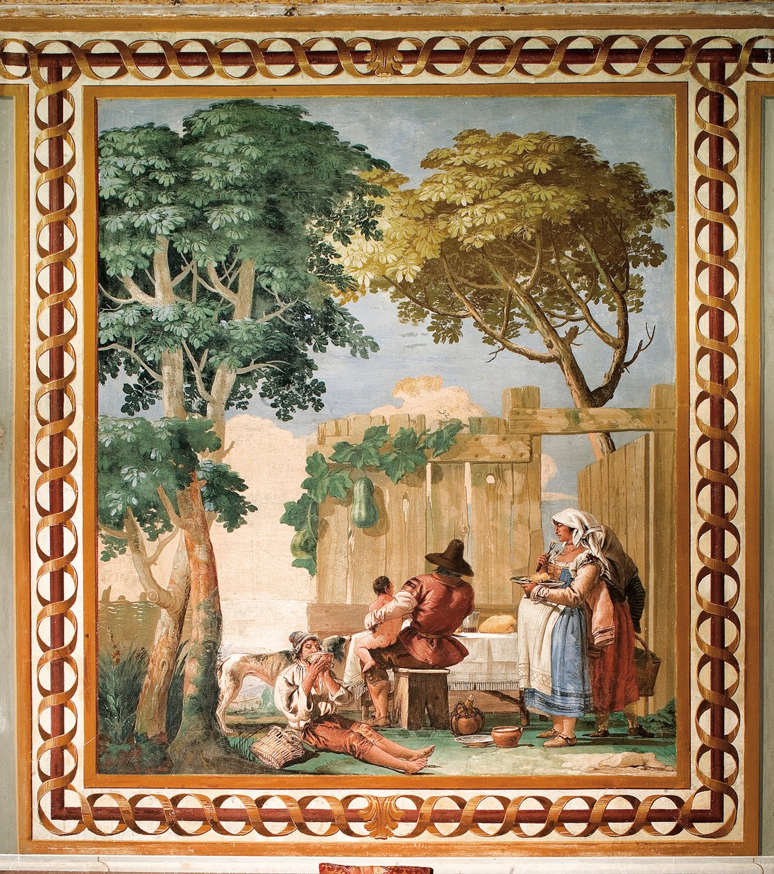 Bauernfamilie am Tisch, aus dem Raum der ländlichen Szenen in der Foresteria (Gästehaus) 1757 von Giovanni Domenico Tiepolo