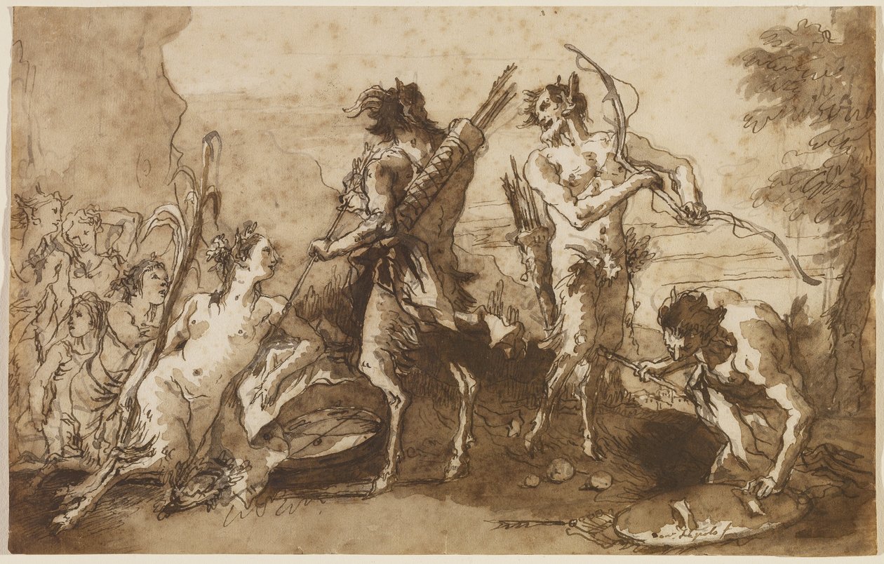 Satyrn und Satyressen in einer Landschaft, ca. 1770 von Giovanni Domenico Tiepolo