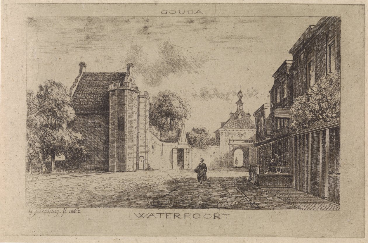 Ansicht des Wassertores in Gouda von Gijsbertus Johannes Verspuy