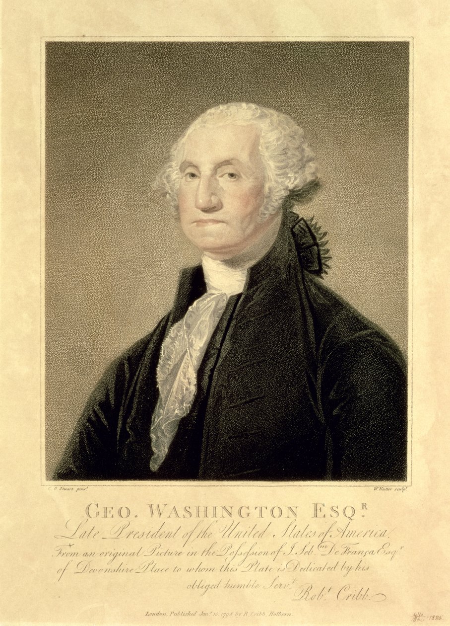 Porträt von George Washington, graviert von William Nutter, veröffentlicht von Robert Cribb, 1798 von Gilbert Stuart