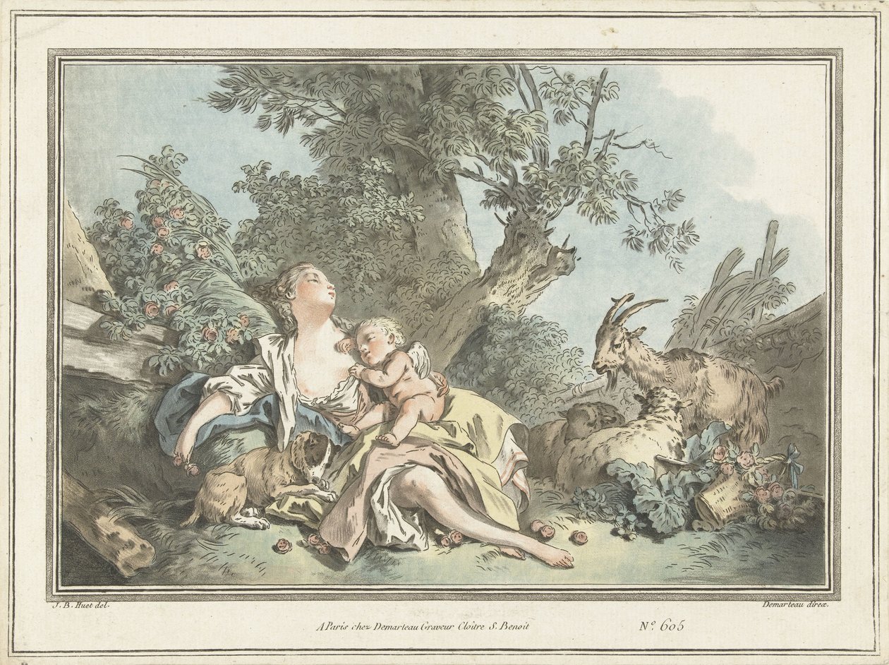 Schlafende Hirtin und schlafender Amor von Gilles Antoine Demarteau