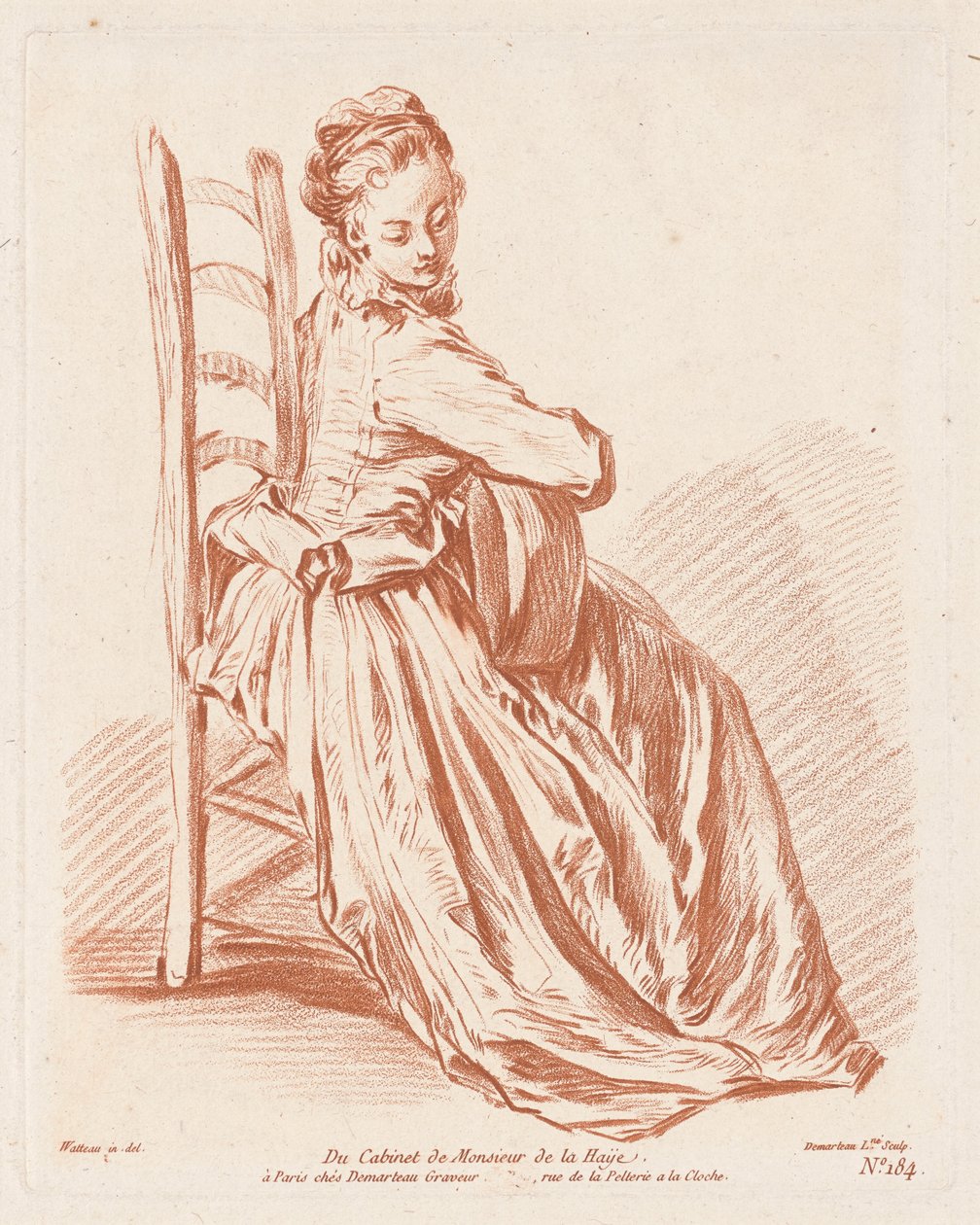 Frau, die Gitarre spielt von Gilles Demarteau, the Elder, Antoine Watteau