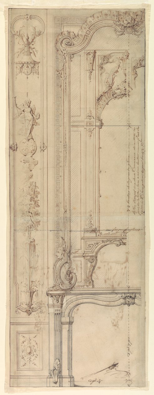 Entwürfe für Kaminverkleidungen für das Hôtel de Pomponne, Place des Victoires, Paris von Gilles Marie Oppenord