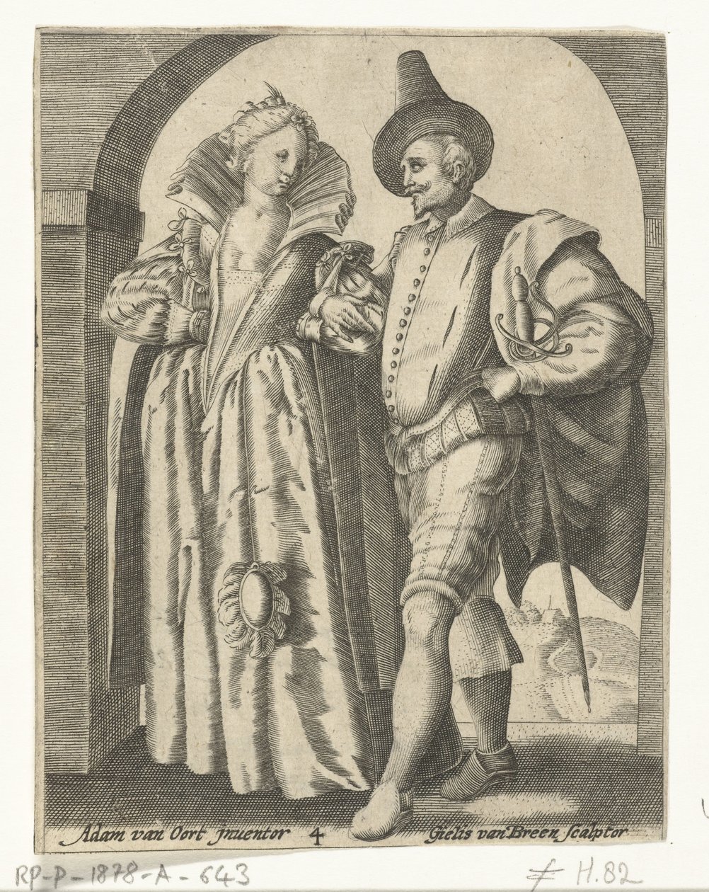 Mann und Frau, gekleidet nach der Mode von 1590-1600 von Gillis van Breen
