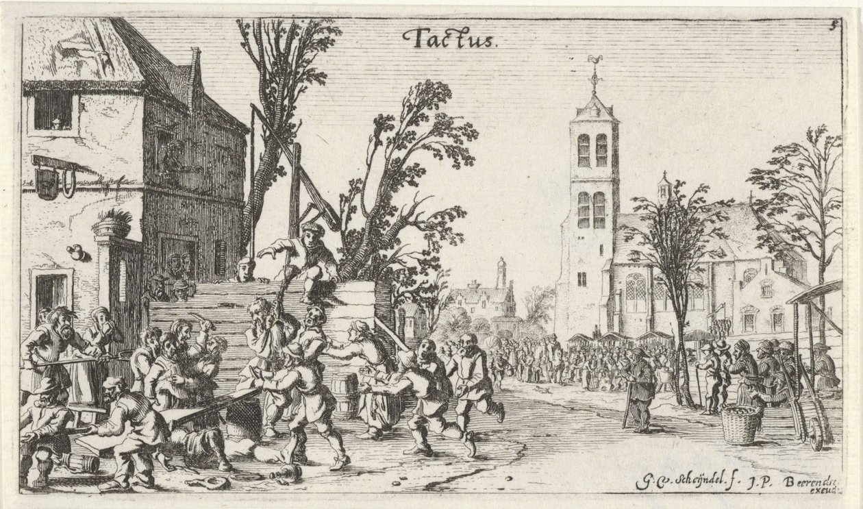 Kampf bei einem Gasthaus (der Tastsinn) von Gillis van Scheyndel (I)