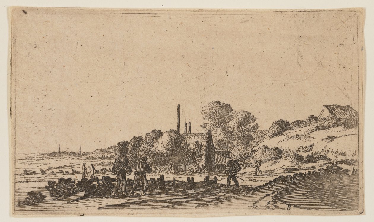 Figuren auf einem Pfad vor Bauernhöfen in den Dünen, aus Zwölf Landschaften von Gillis van Scheyndel