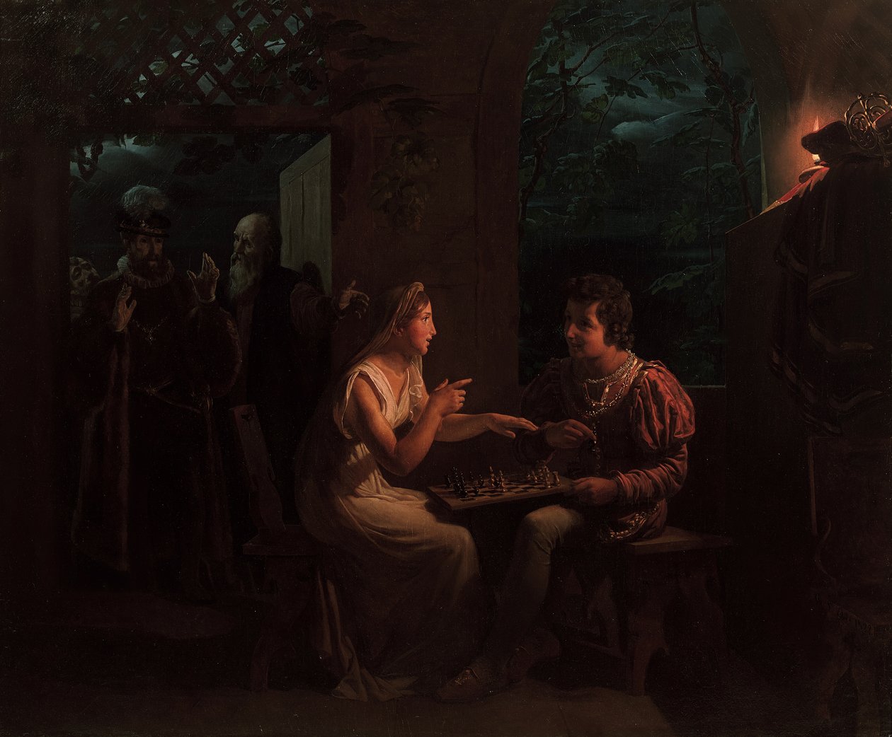 Ferdinand und Miranda spielen Schach, 1822 von Gillot Saint Evre