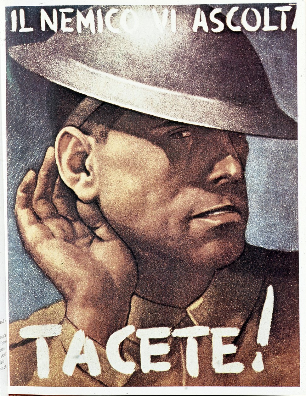 Tacete, il nemico vi ascolta (Schweigen, der Feind hört zu) - Italienisches Propagandaposter, ca. 1942 von Gino Boccasile