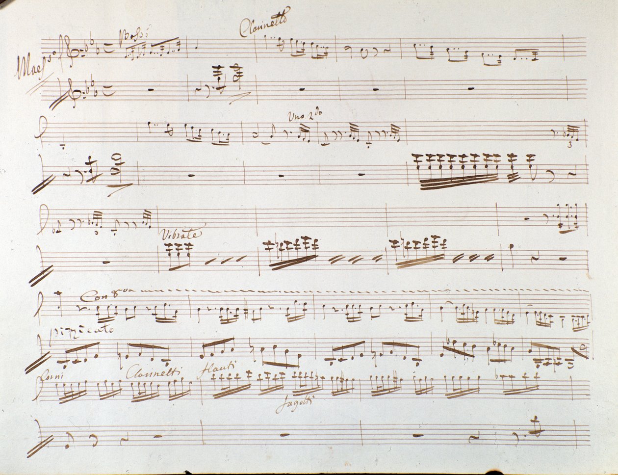 Seite der Partitur für Violine zur Symphonie in Aschenputtel, oder Güte triumphiert von Gioacchino Rossini von Gioachino Rossini