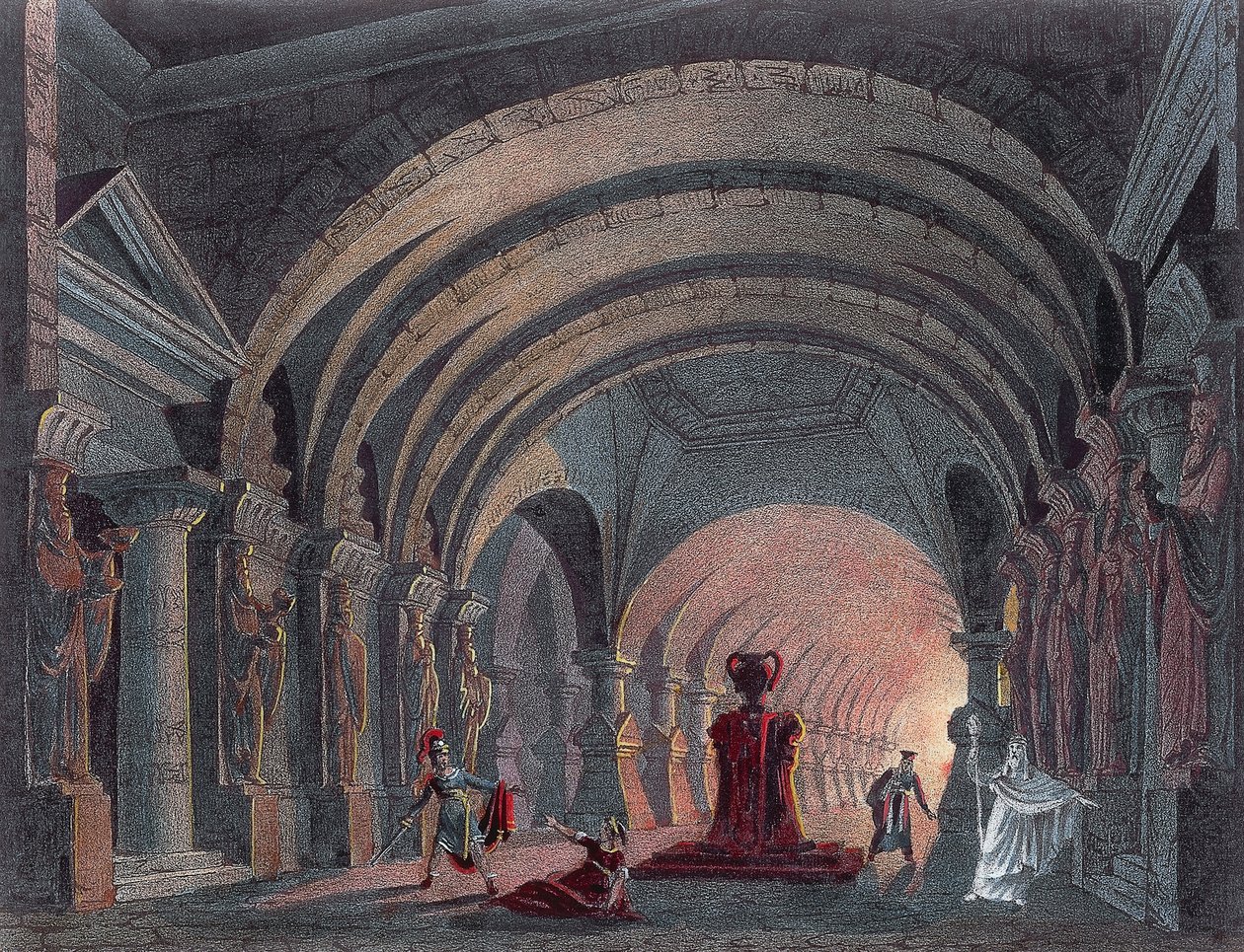Szenografie für Akt IV von Semiramide von Gioacchino Rossini, Gravur von Gioachino Rossini