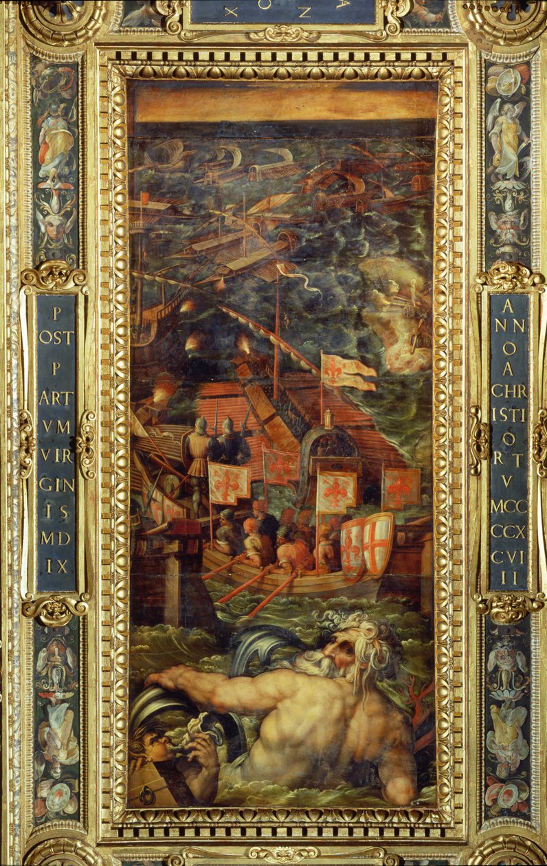 Eine Seeschlacht zwischen Florenz und Pisa von der Decke des Salone dei Cinquecento, 1565 von Giorgio Vasari