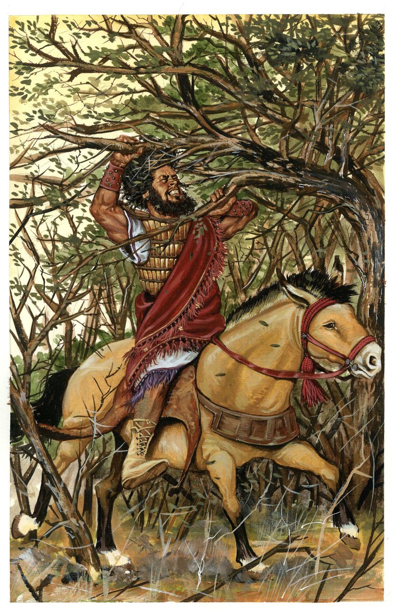 Darstellung von Absalom, dem Sohn Davids, im Wald von Ephraim, sein Haar verfängt sich in den Zweigen einer Eiche von Giorgio Albertini