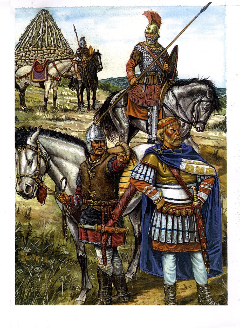 Barbar: ein Hunnenkrieger, ein Gotischer Krieger und ein Römischer Soldat von Giorgio Albertini