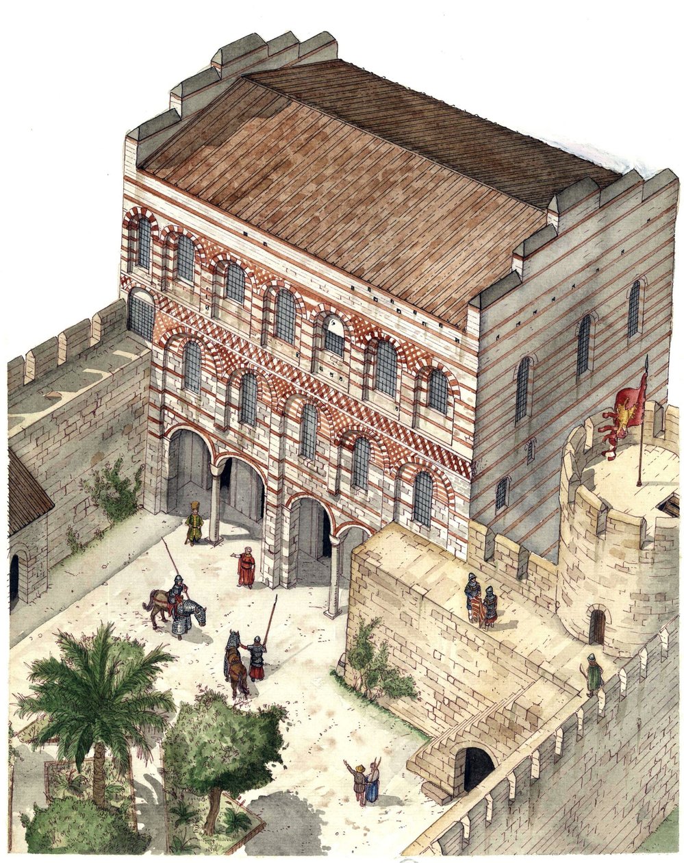 Byzantinische Kunst: Rekonstruktion des Palastes von Konstantin Porphyrogenitus im 13. Jahrhundert Konstantinopel von Giorgio Albertini