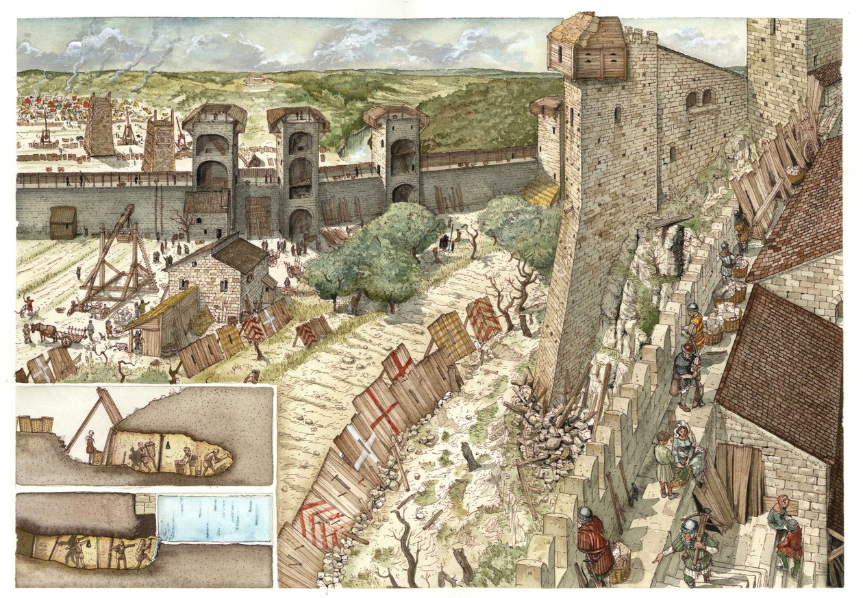 Mittelalter: die Belagerung der Stadt Viterbo in der Nähe von Rom, begehrt von den Guelfen und den Ghibellinen im Jahr 1240. Italien von Giorgio Albertini