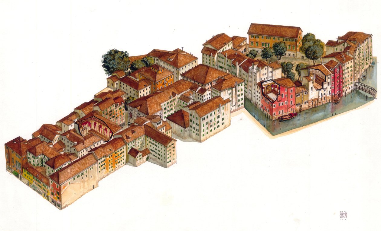 Rekonstruktion des jüdischen Ghettos von Venedig mit Synagogen im Stadtteil Cannaregio, Italien von Giorgio Albertini