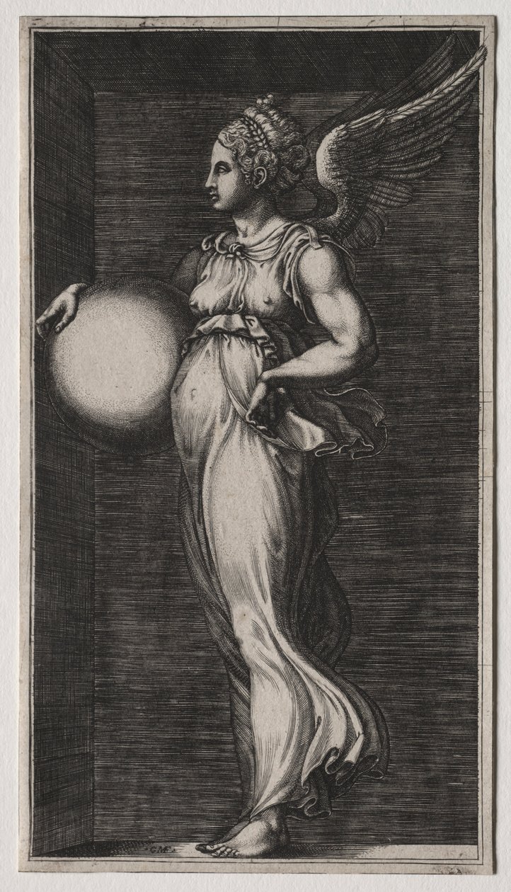 Allegorische Figur, die eine Kugel hält, Mitte der 1560er von Giorgio Ghisi