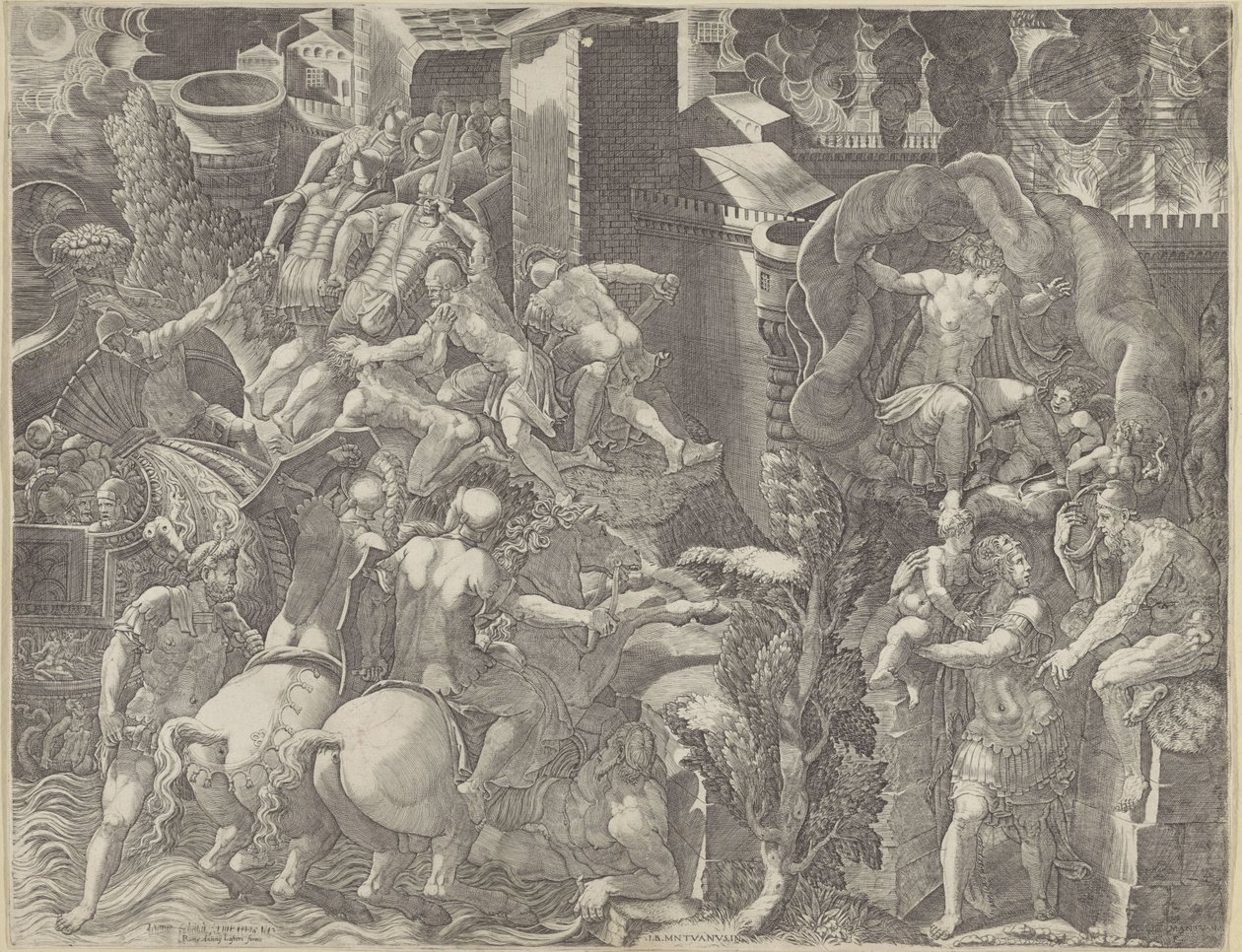 Der Fall von Troja und die Flucht des Aeneas von Giorgio Ghisi