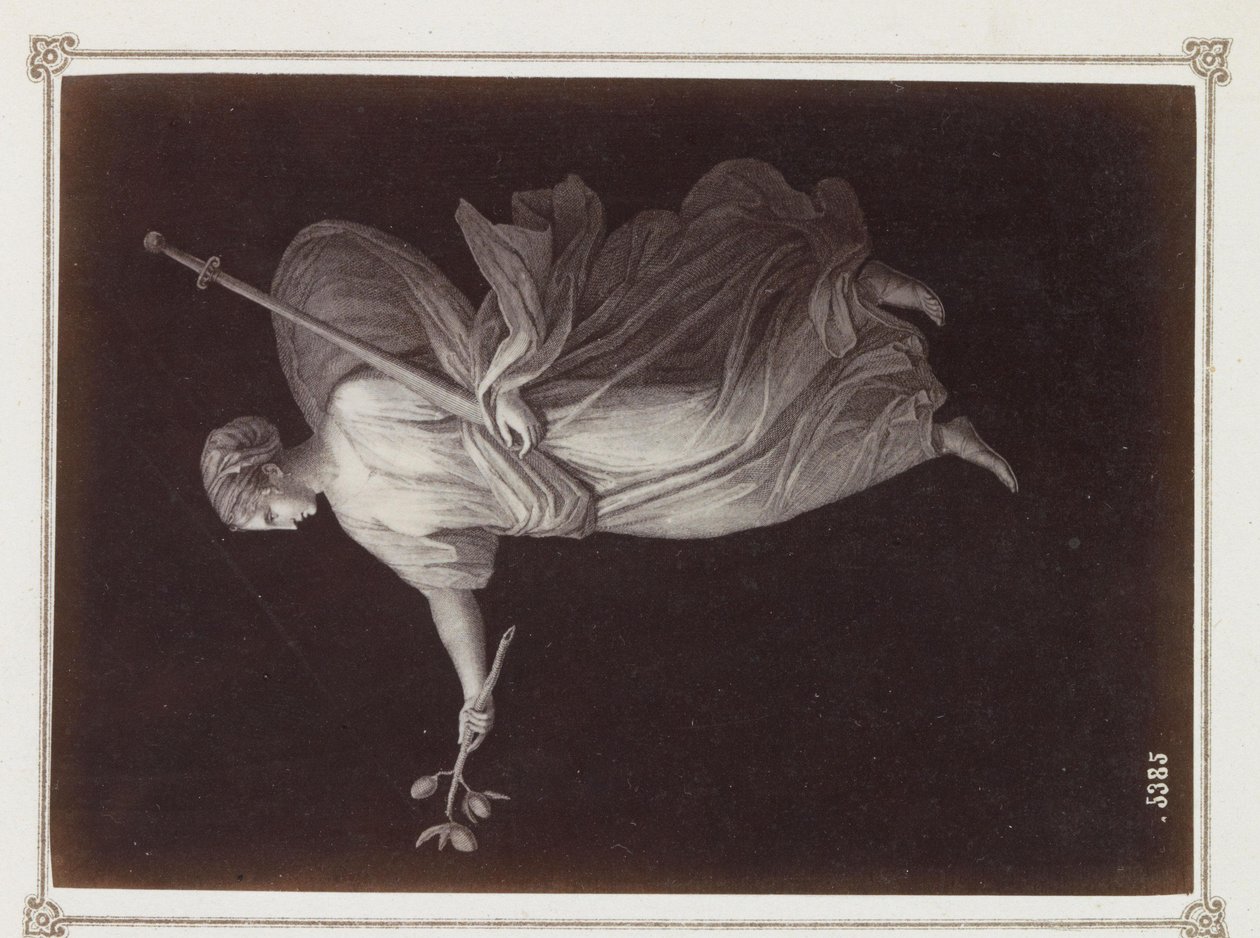 Fotoreproduktion von (vermutlich) einem Druck, darstellend eine Frauenfigur mit einem Zweig und einem Schwert in der Hand von Giorgio Sommer